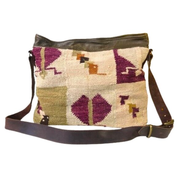 Kilim carpet or tapestry leather bag handbag purse - Picture 1 of 16
